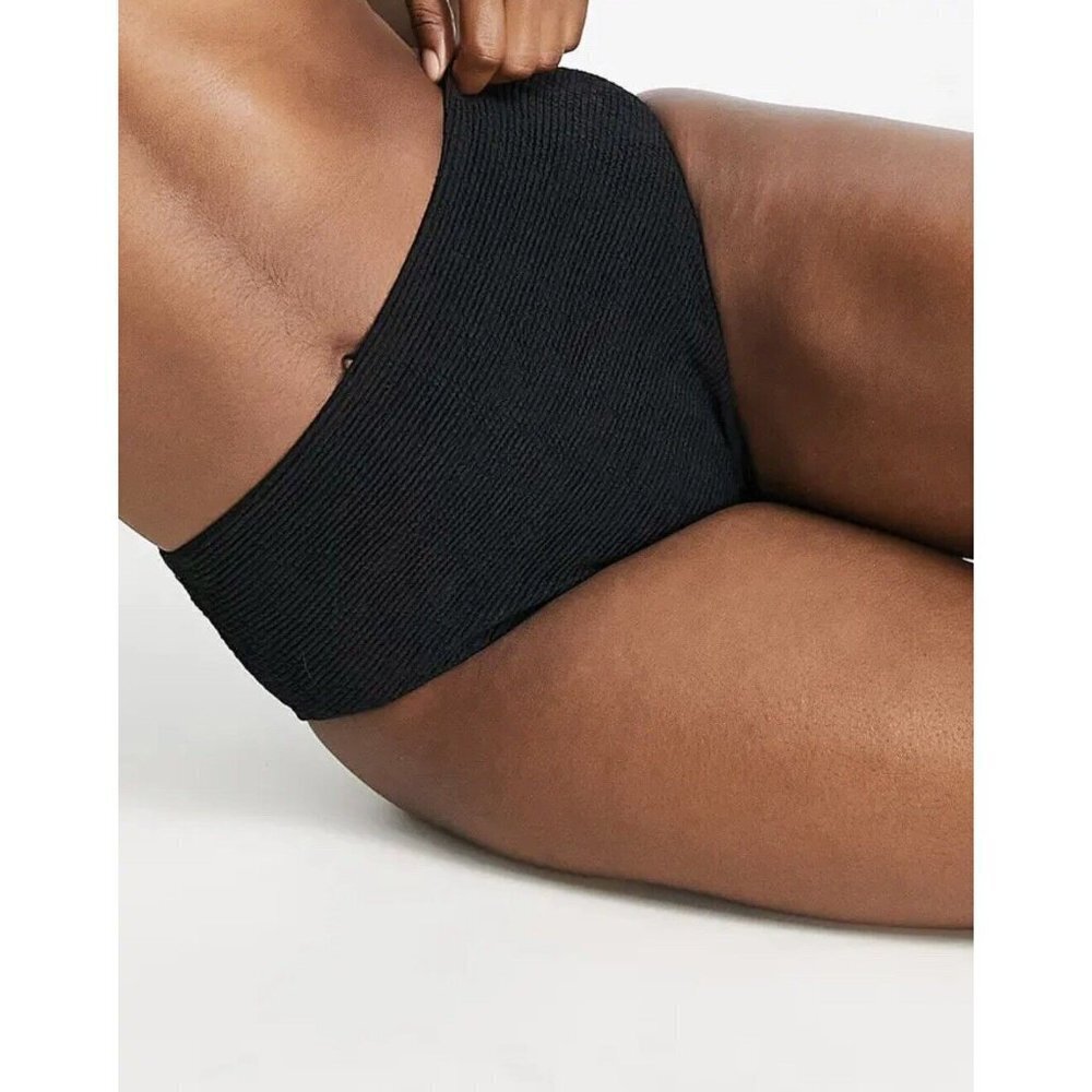 Topshop Women's Ribbed High Waiste Bikini Bottoms Black Size S NWT (sku13)